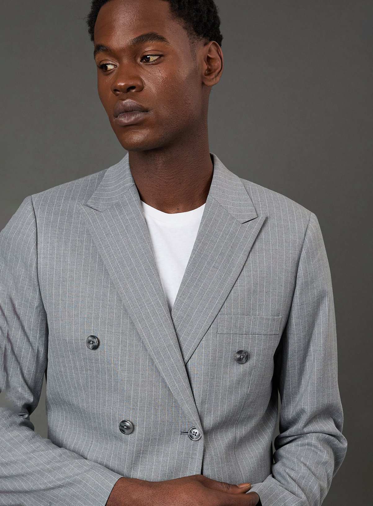 BURTON Grey Pinstripe Double Breasted Blazer 38R - Image 2 thumbnail